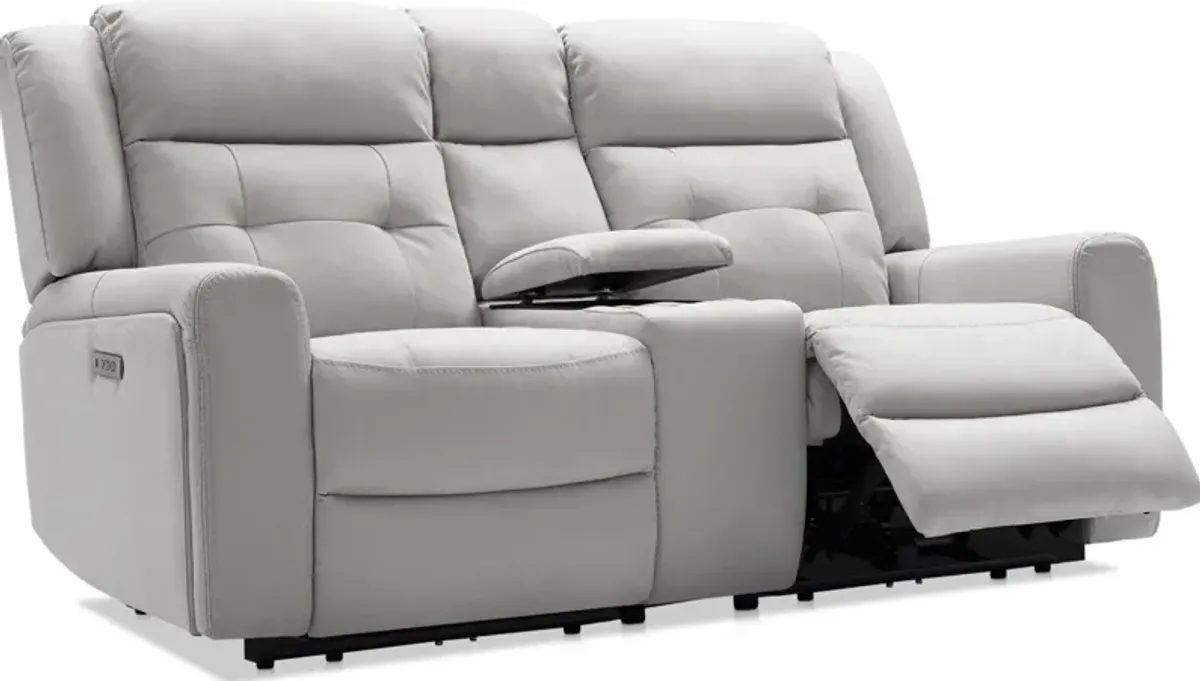 Damen 3-Piece Dual-Power Reclining Loveseat with Console - Light Gray