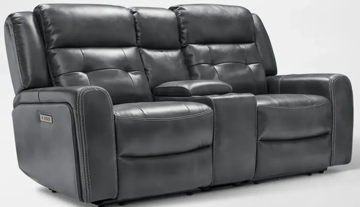 Damen 3-Piece Dual-Power Reclining Loveseat with Console - Charcoal