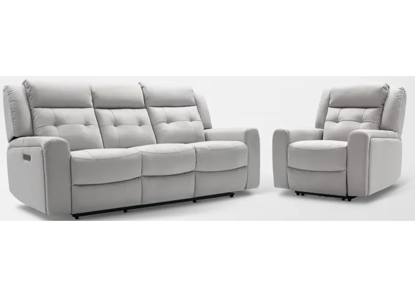 Damen Dual-Power Reclining Sofa and Recliner - Light Gray