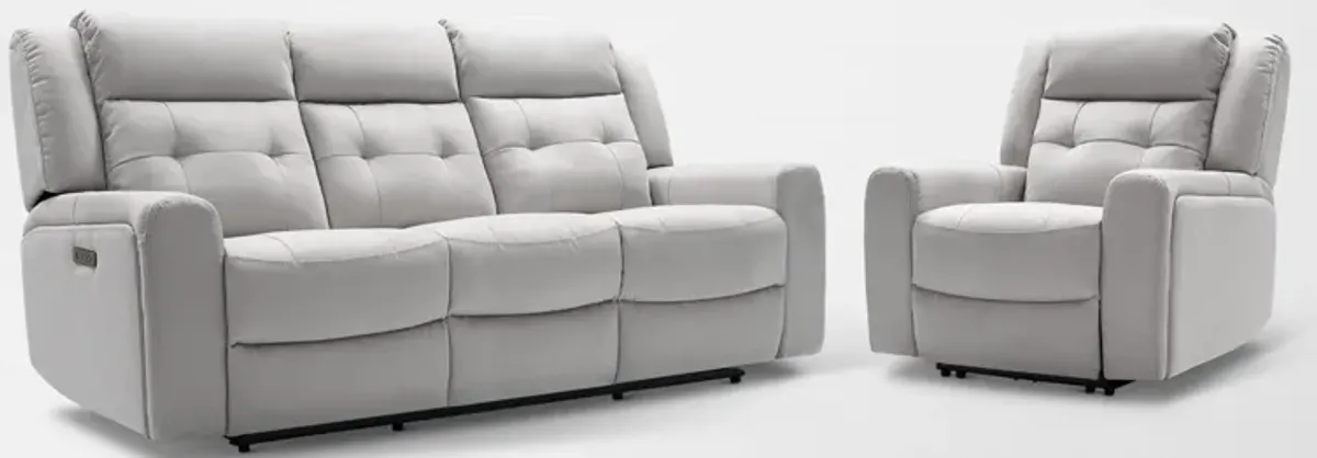 Damen Dual-Power Reclining Sofa and Recliner - Light Gray