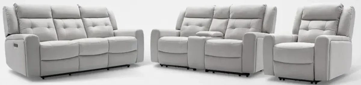 Damen Dual-Power Reclining Sofa, Loveseat, and Recliner - Light Gray