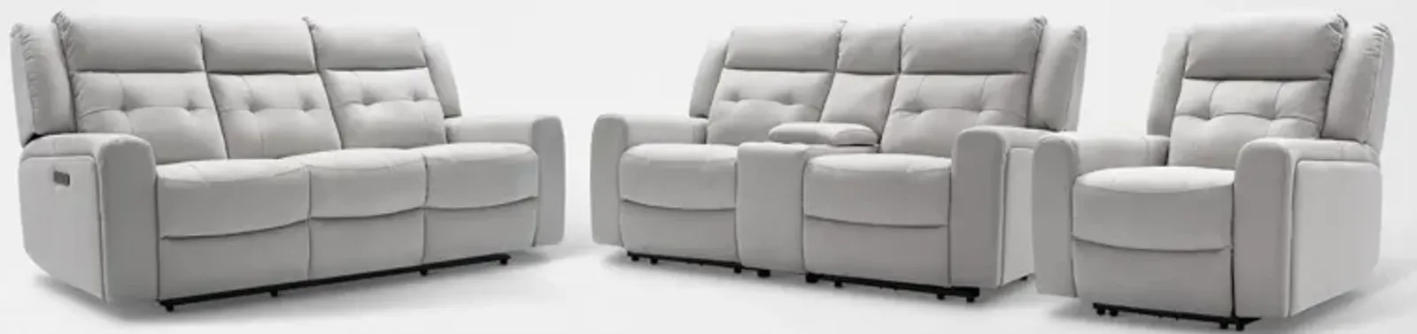 Damen Dual-Power Reclining Sofa, Loveseat, and Recliner - Light Gray