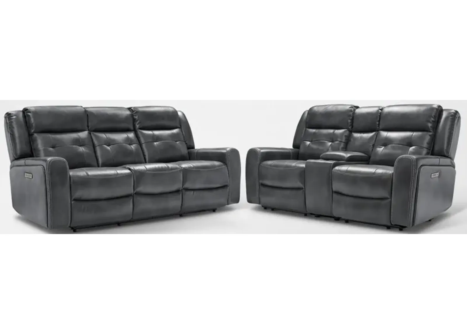 Damen Dual-Power Reclining Sofa and Loveseat - Charcoal