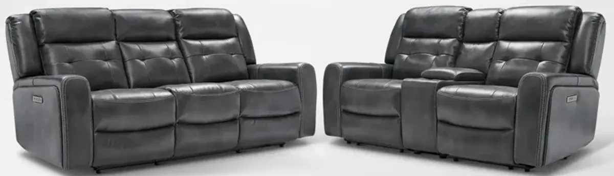 Damen Dual-Power Reclining Sofa and Loveseat - Charcoal