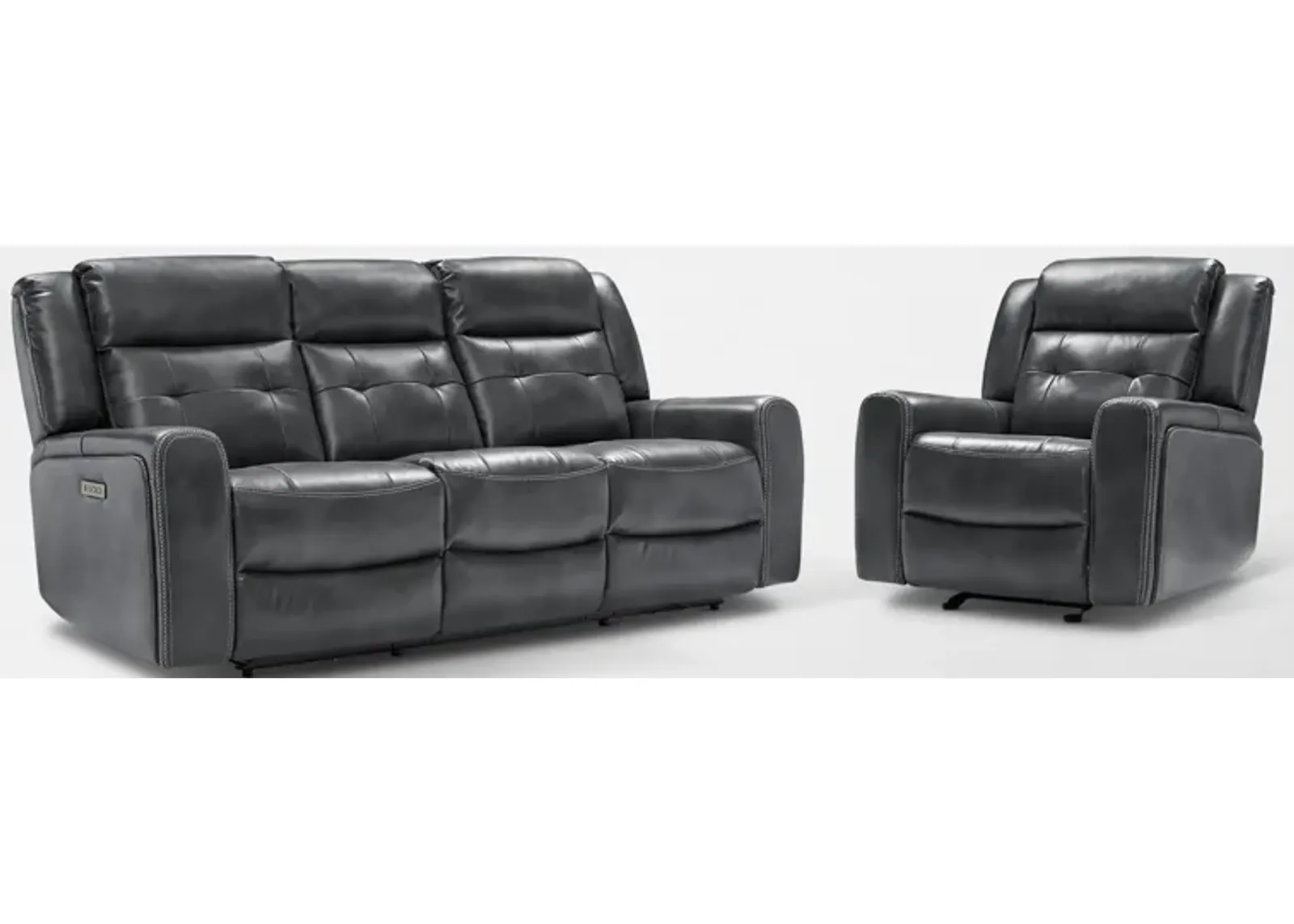 Damen Dual-Power Reclining Sofa and Recliner - Charcoal