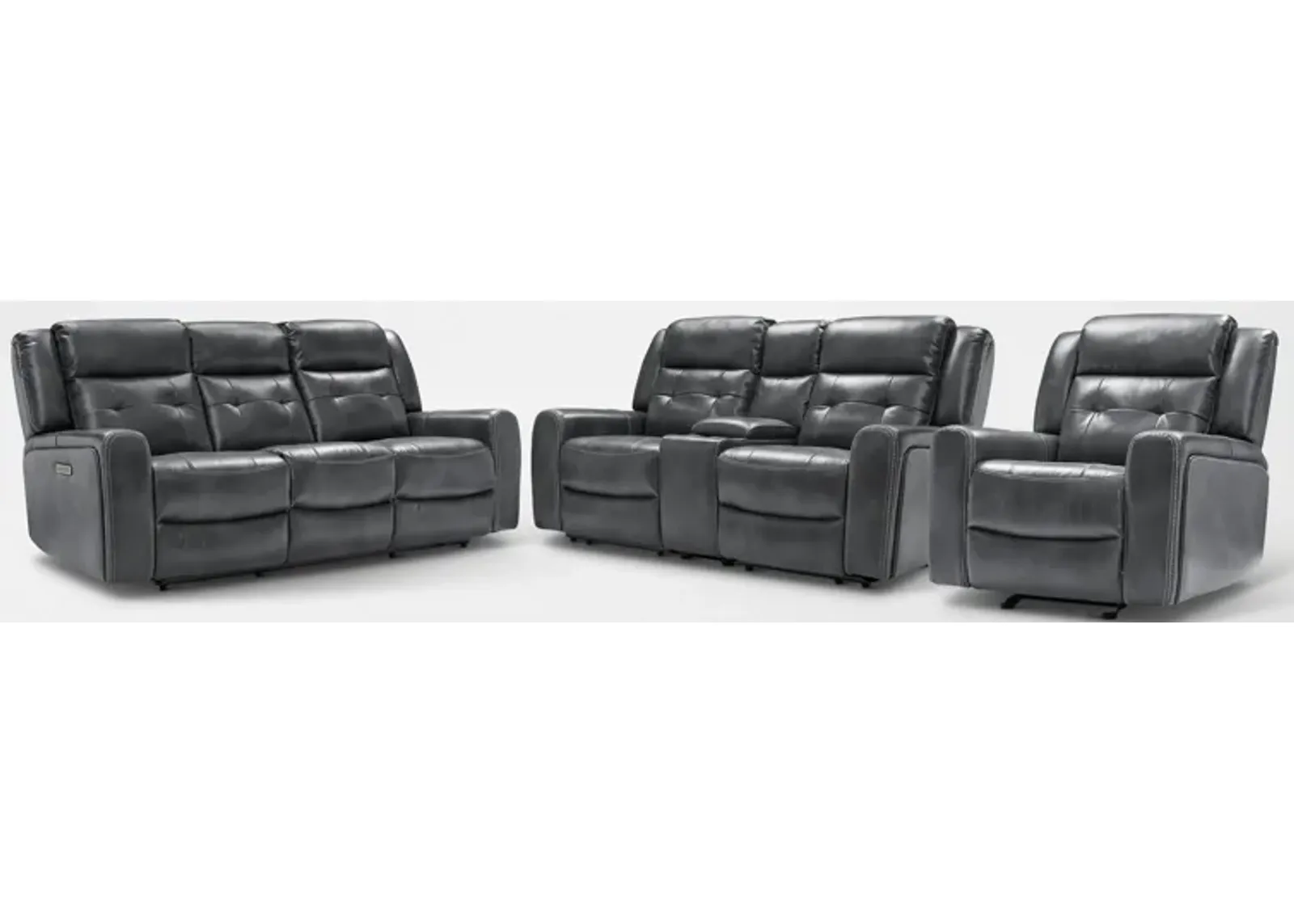 Damen Dual-Power Reclining Sofa, Loveseat, and Recliner - Charcoal