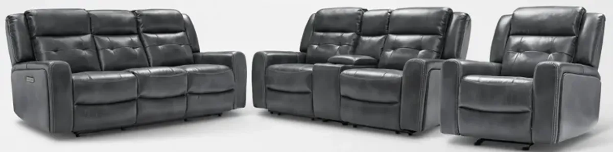 Damen Dual-Power Reclining Sofa, Loveseat, and Recliner - Charcoal