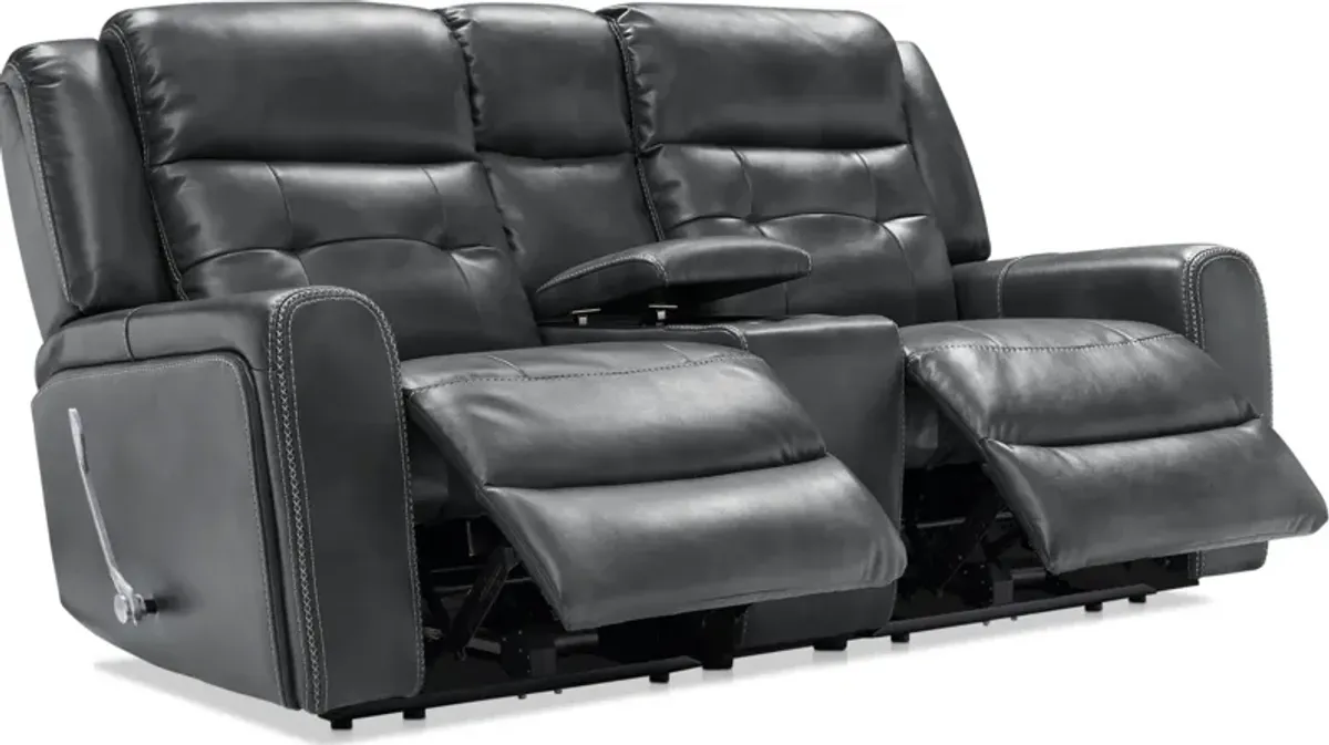 Damen 3-Piece Manual Reclining Gliding Loveseat with Console - Charcoal