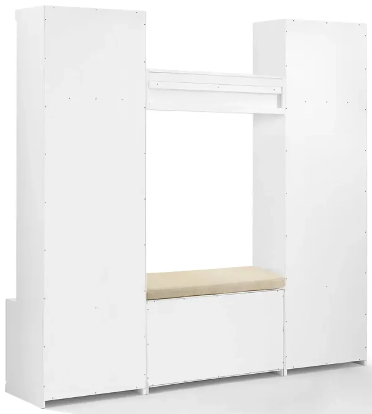 Caddie 4-Piece Entryway Set with Bench, Shelf and 2 Hall Trees - White