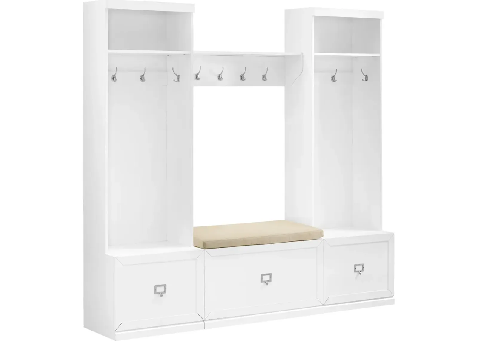 Caddie 4-Piece Entryway Set with Bench, Shelf and 2 Hall Trees - White