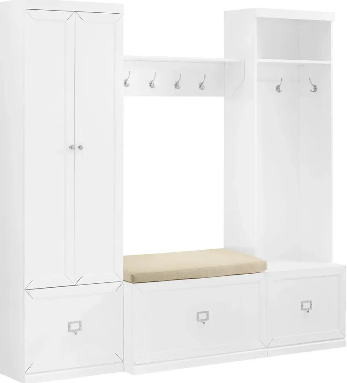 Caddie Pantry, Hall Tree, Bench, and Shelf Set