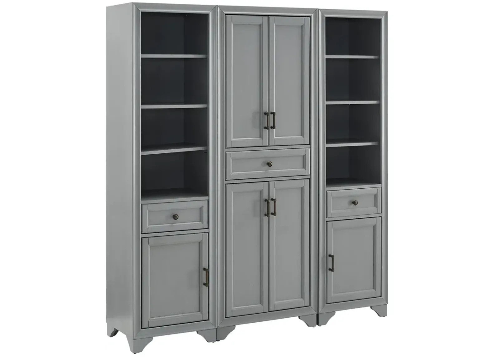 Pierre Pantry and 2 Linen Cabinets Set - Gray