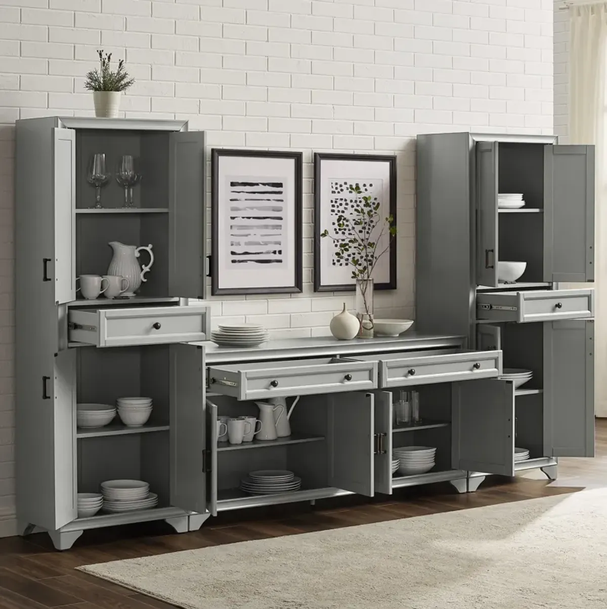 Pierre 2 Pantries and Sideboard Set - Gray