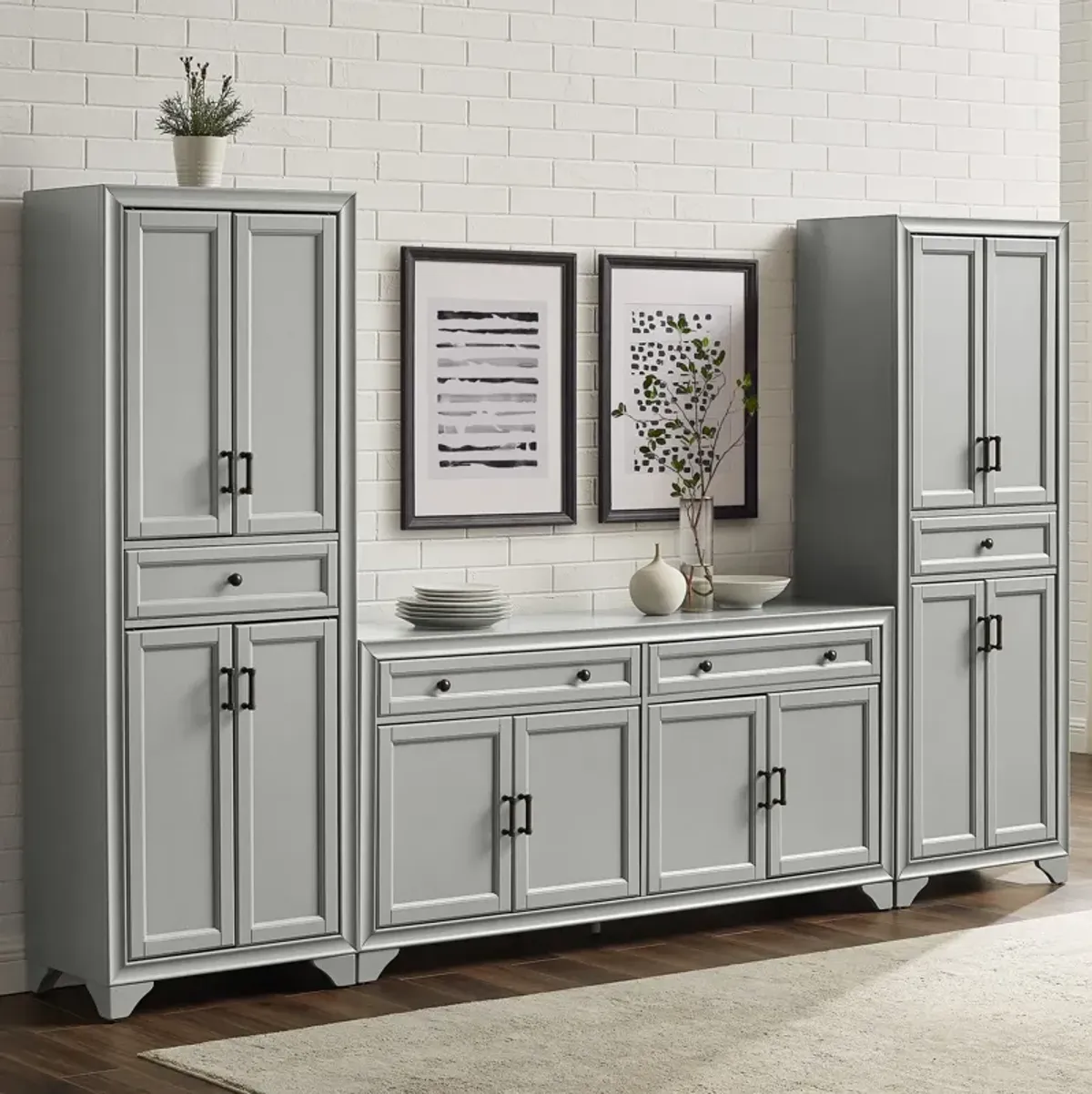 Pierre 2 Pantries and Sideboard Set - Gray