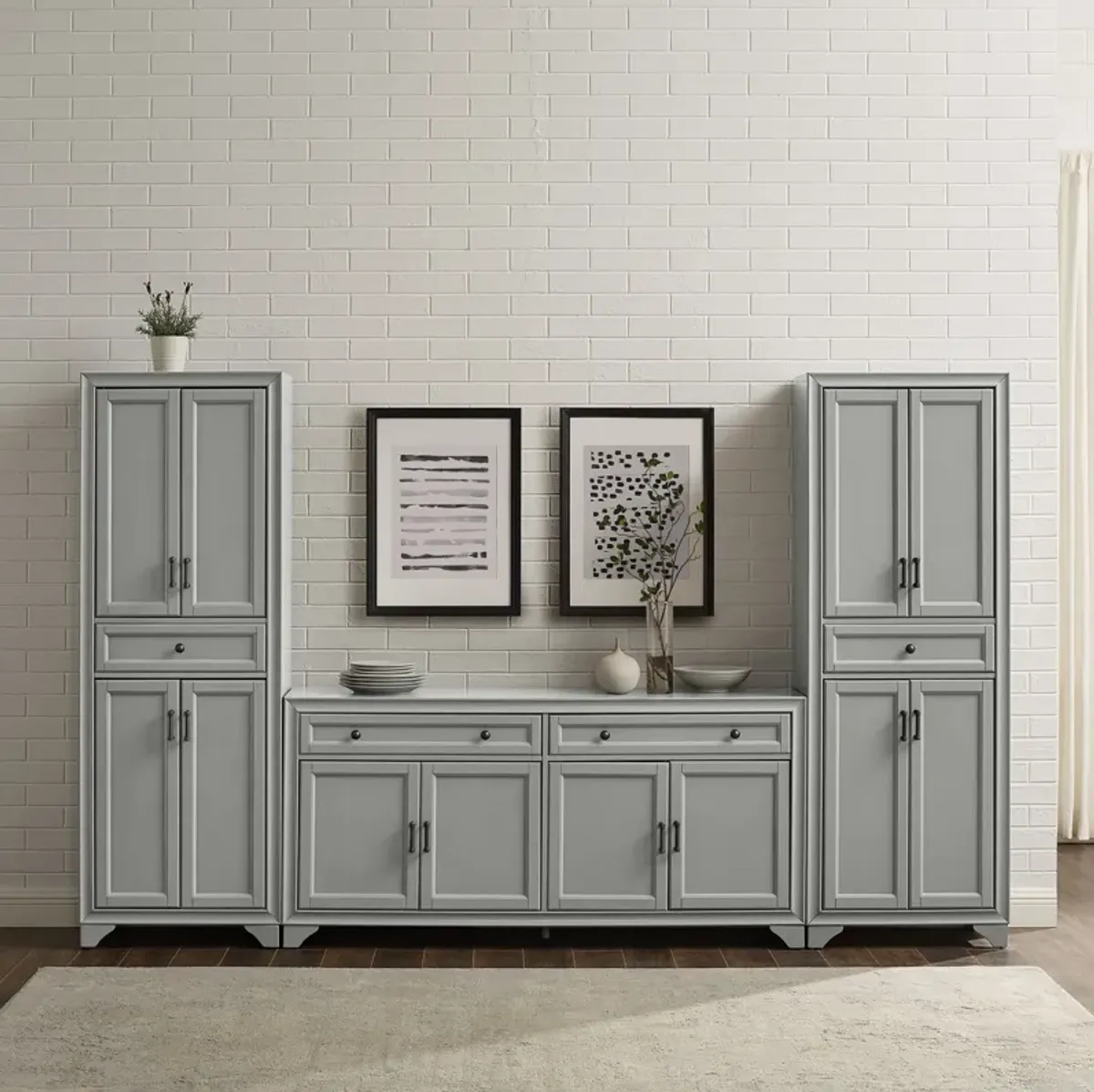 Pierre 2 Pantries and Sideboard Set - Gray