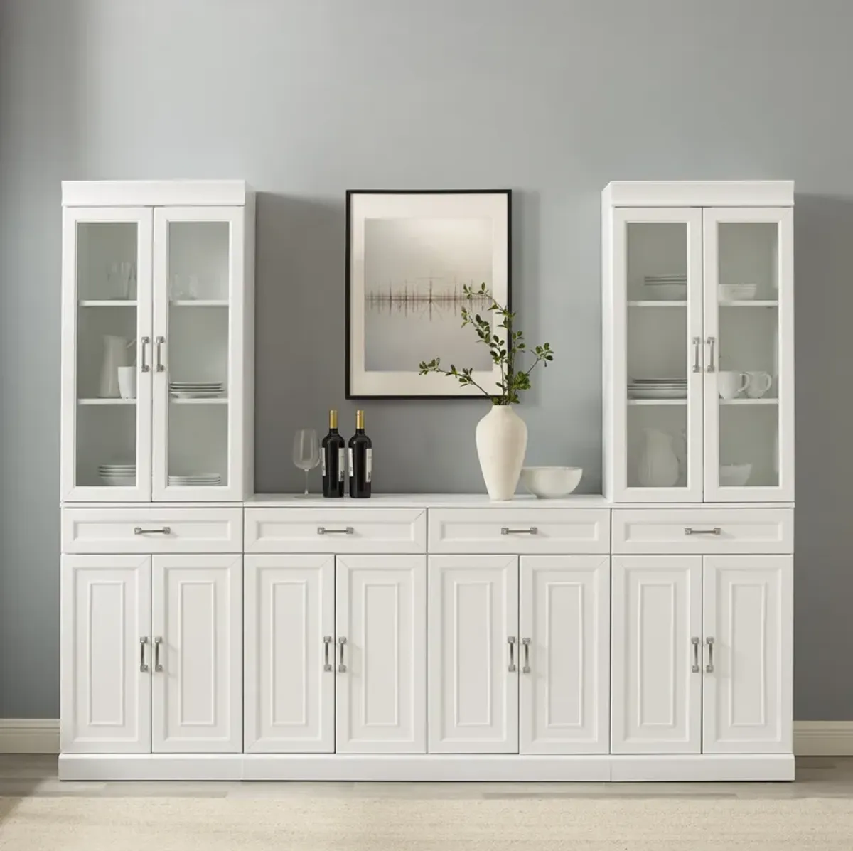 Honnaly 2 Pantries with Glass Doors and Sideboard Set