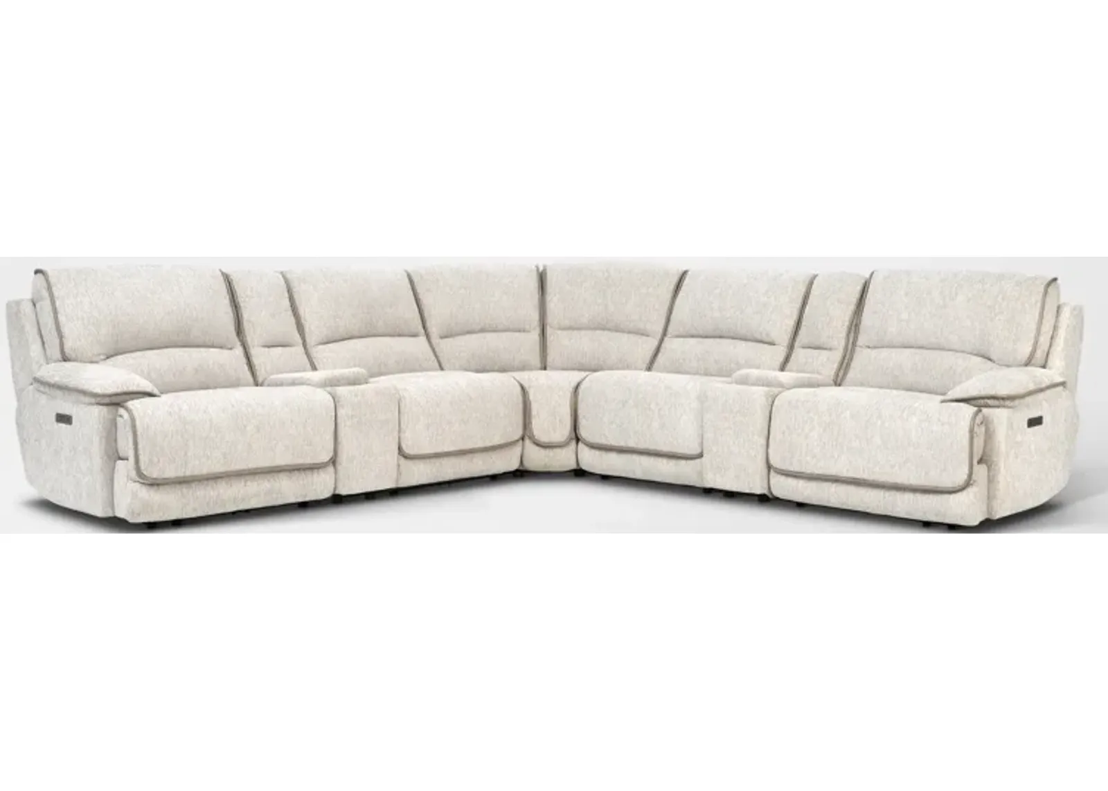 Olsen Dual-Power 7-Piece Reclining Sectional with 2 Consoles - Dove