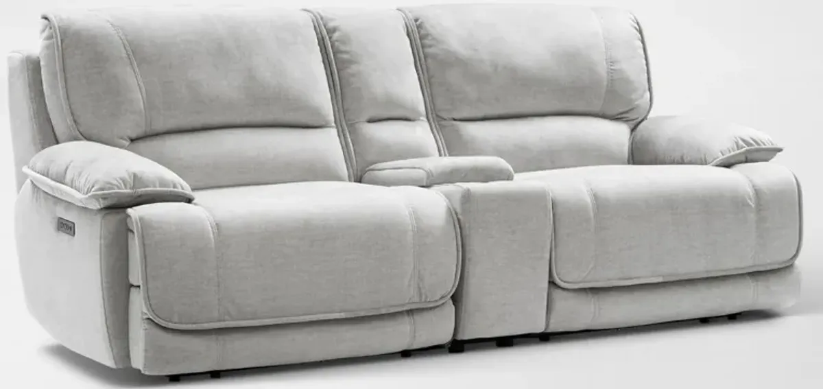 Olsen Dual-Power Reclining Loveseat with Console - Silver