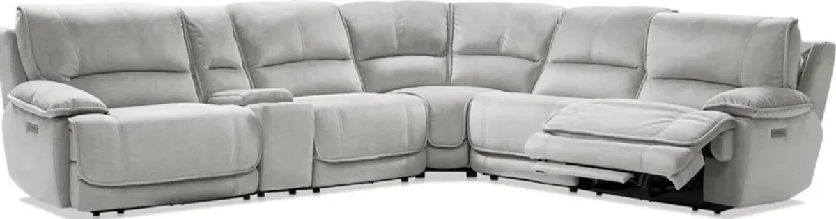 Olsen Dual-Power 6-Piece Reclining Sectional with Console - Silver