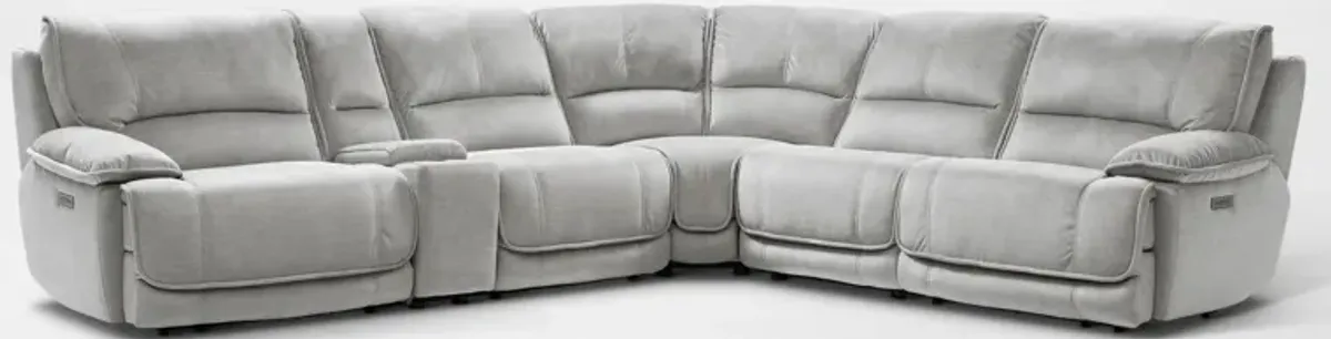 Olsen Dual-Power 6-Piece Reclining Sectional with Console - Silver