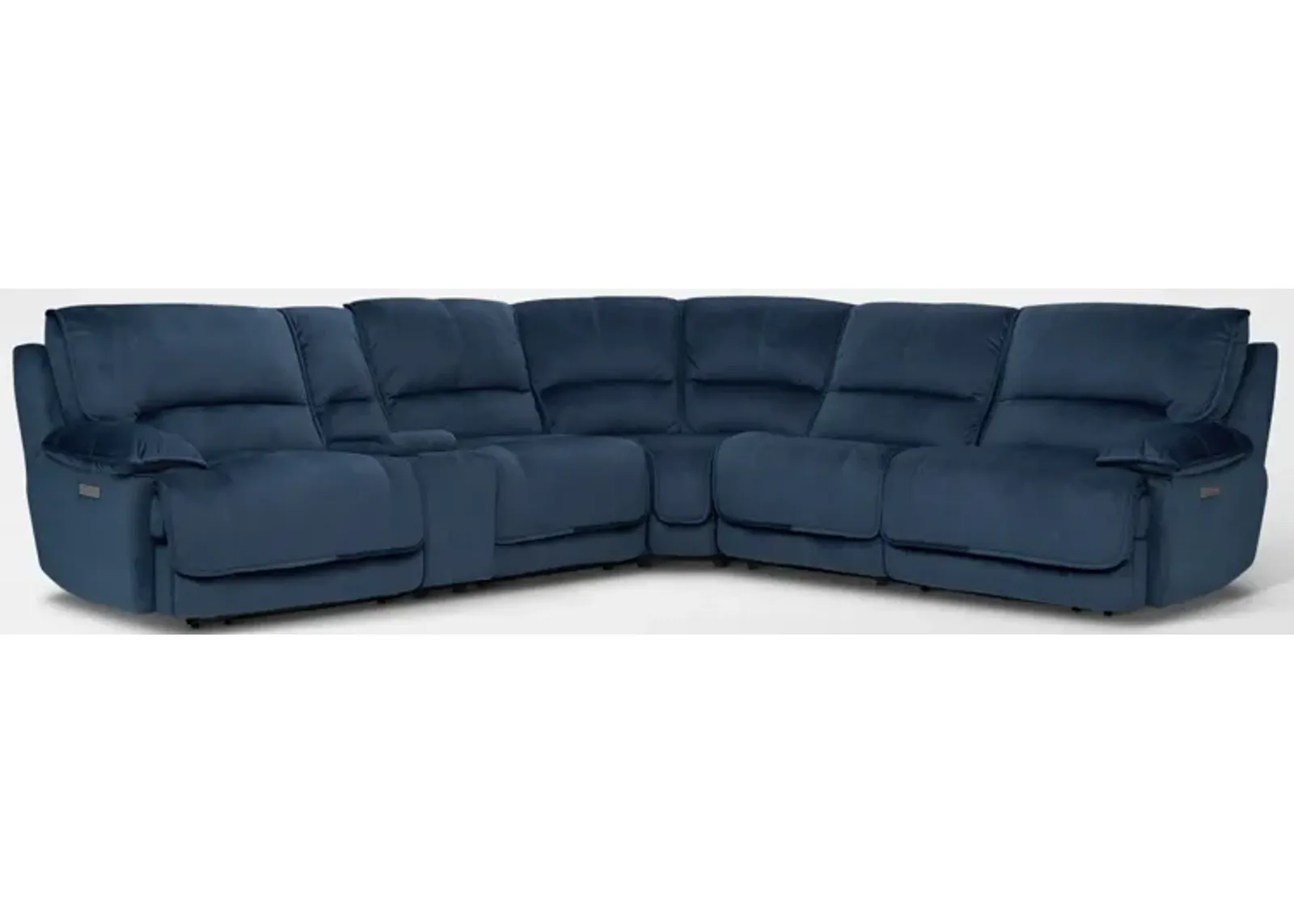 Olsen Dual-Power 6-Piece Reclining Sectional with Console - Indigo