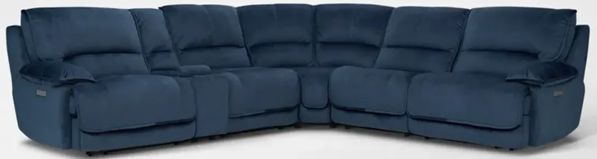 Olsen Dual-Power 6-Piece Reclining Sectional with Console - Indigo