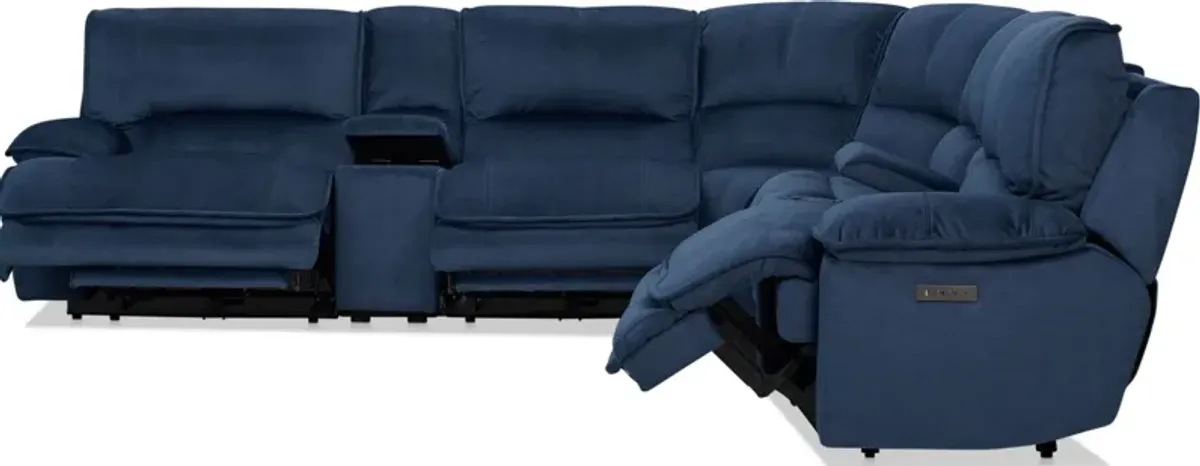 Olsen Dual-Power 7-Piece Reclining Sectional with 2 Consoles - Indigo