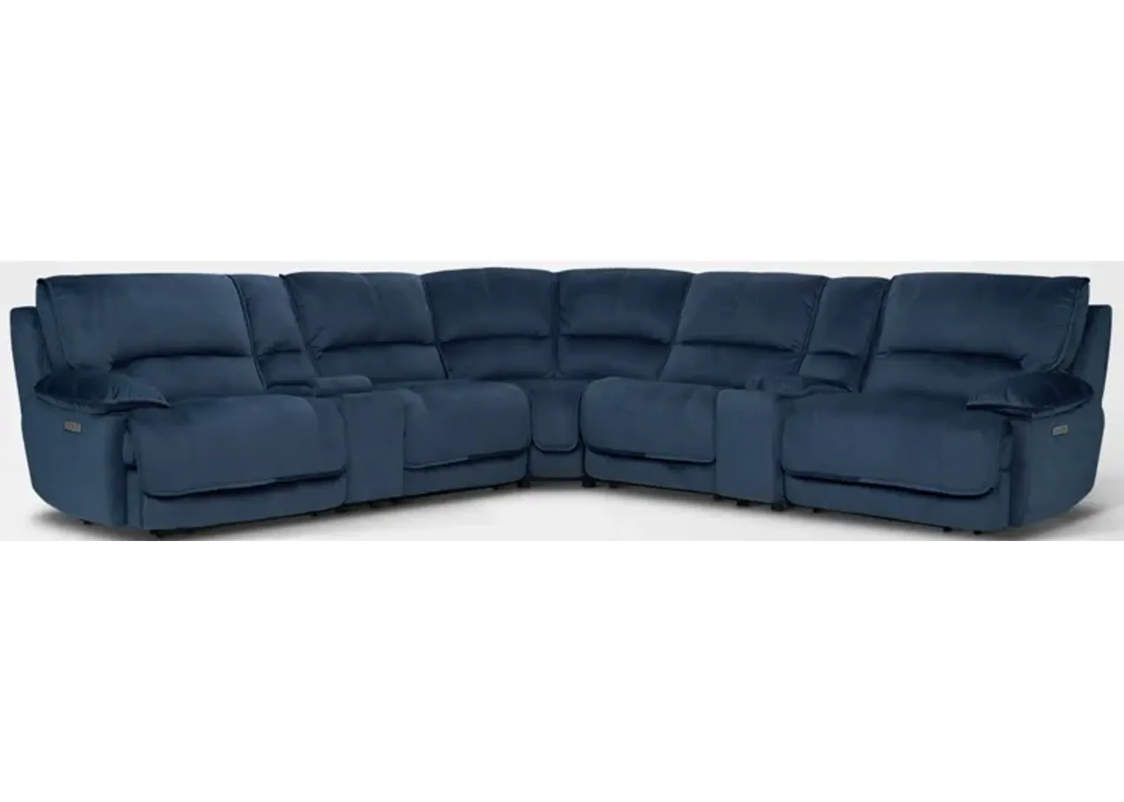 Olsen Dual-Power 7-Piece Reclining Sectional with 2 Consoles - Indigo