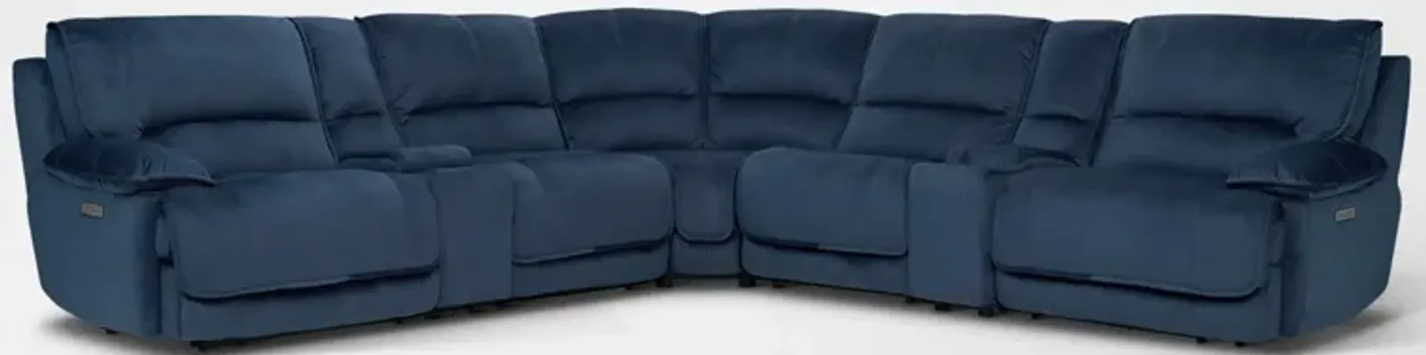 Olsen Dual-Power 7-Piece Reclining Sectional with 2 Consoles - Indigo