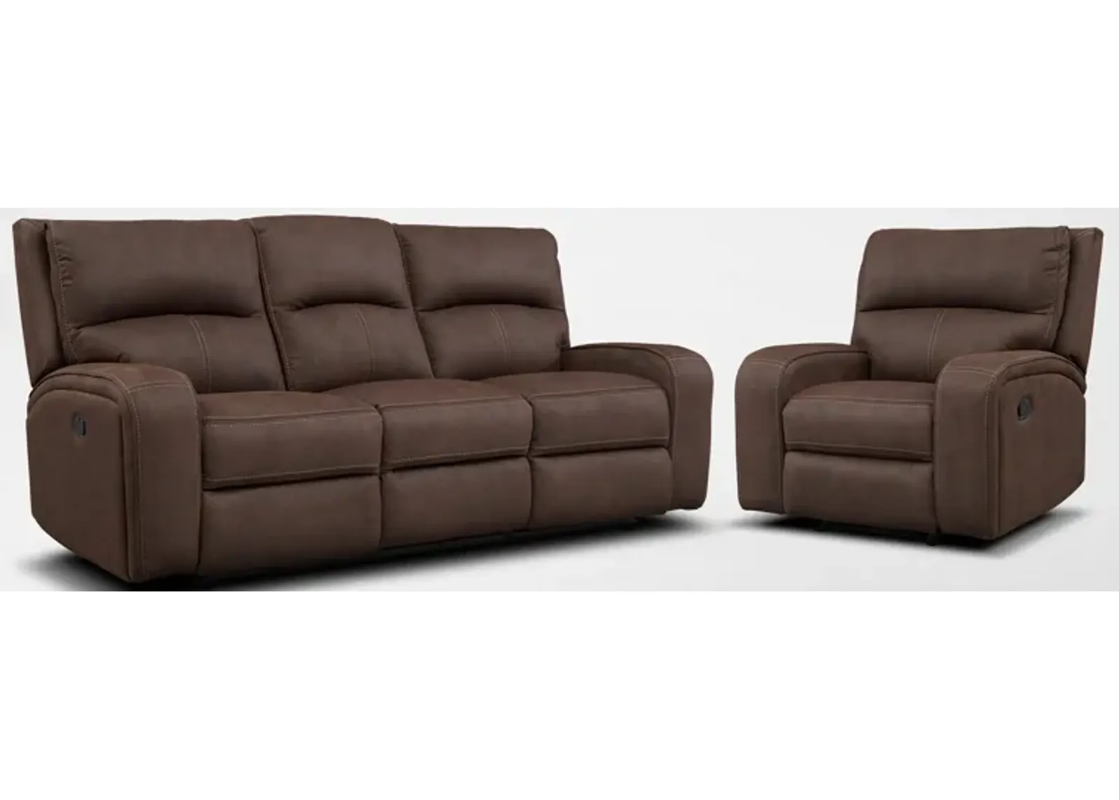 Burke Manual Reclining Sofa and Recliner Set - Brown