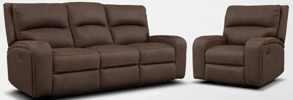 Burke Manual Reclining Sofa and Recliner Set - Brown