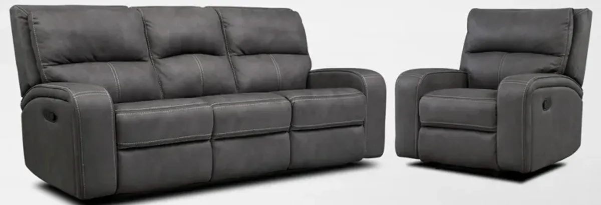 Burke Manual Reclining Sofa and Recliner Set - Charcoal