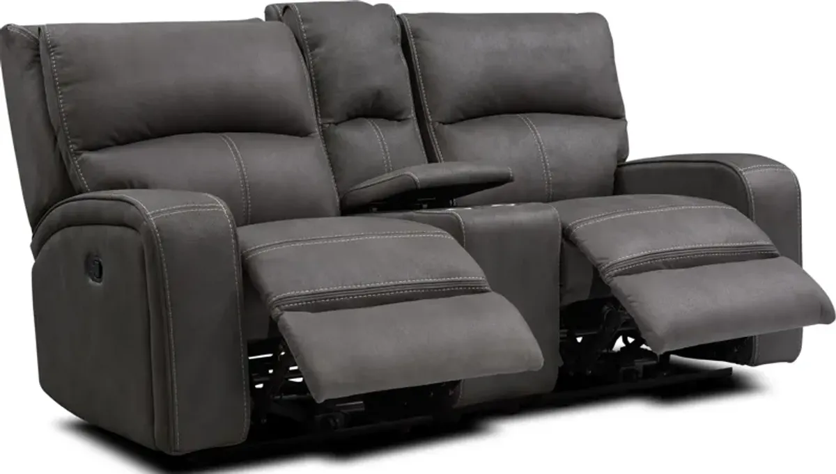 Burke Manual Reclining Sofa, Loveseat with Console and Recliner  - Charcoal