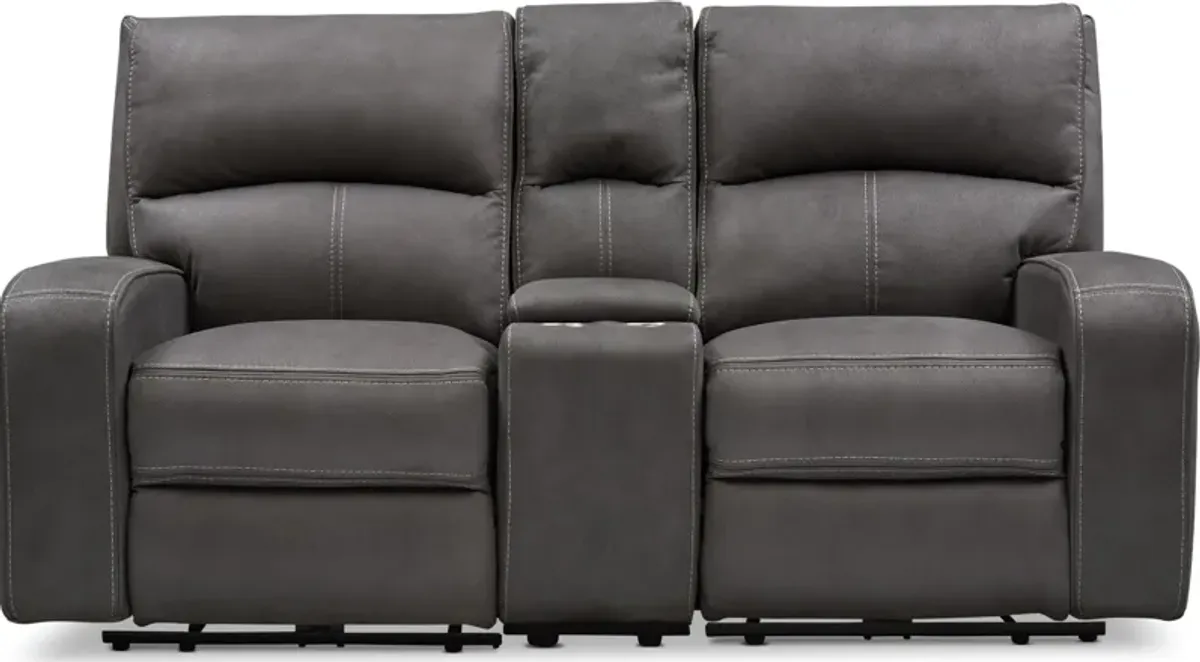 Burke Manual Reclining Sofa, Loveseat with Console and Recliner  - Charcoal