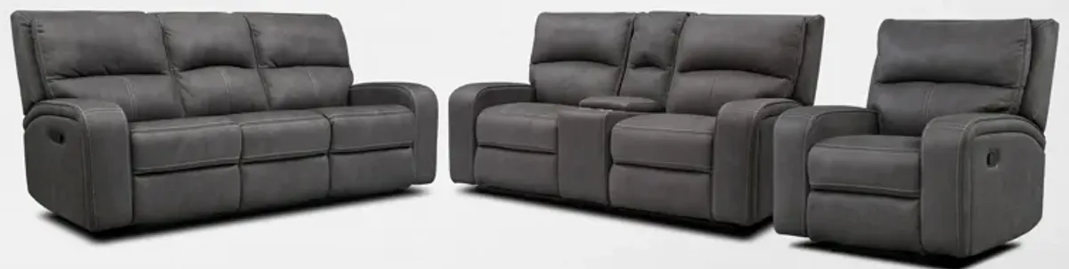 Burke Manual Reclining Sofa, Loveseat with Console and Recliner  - Charcoal