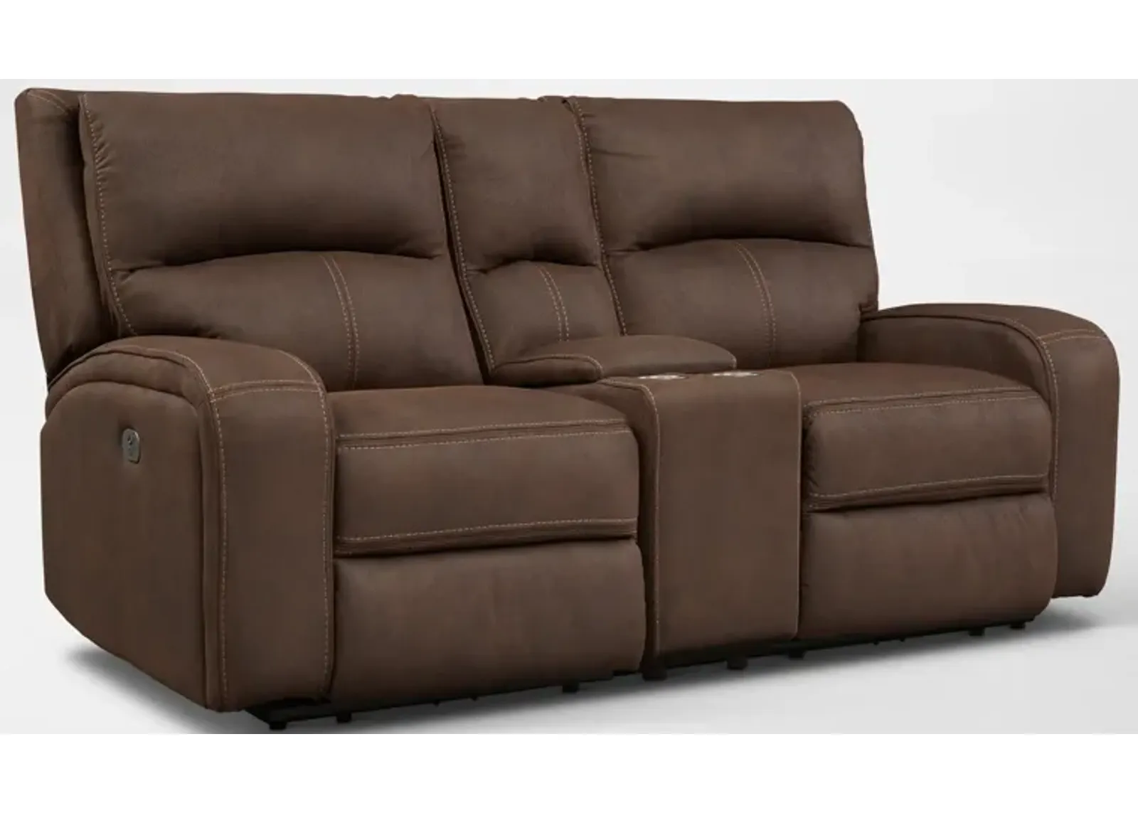 Burke Dual-Power Reclining Loveseat with Console - Brown