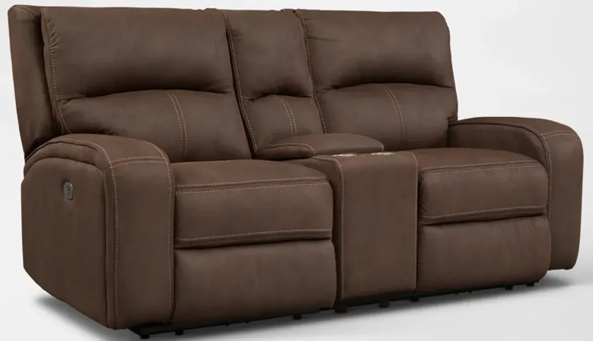 Burke Dual-Power Reclining Loveseat with Console - Brown