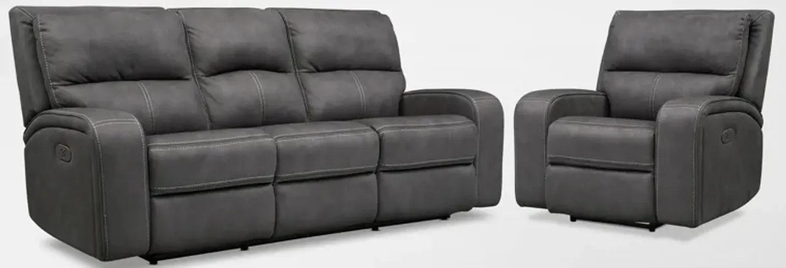 Burke Dual-Power Reclining Sofa and Recliner Set - Charcoal