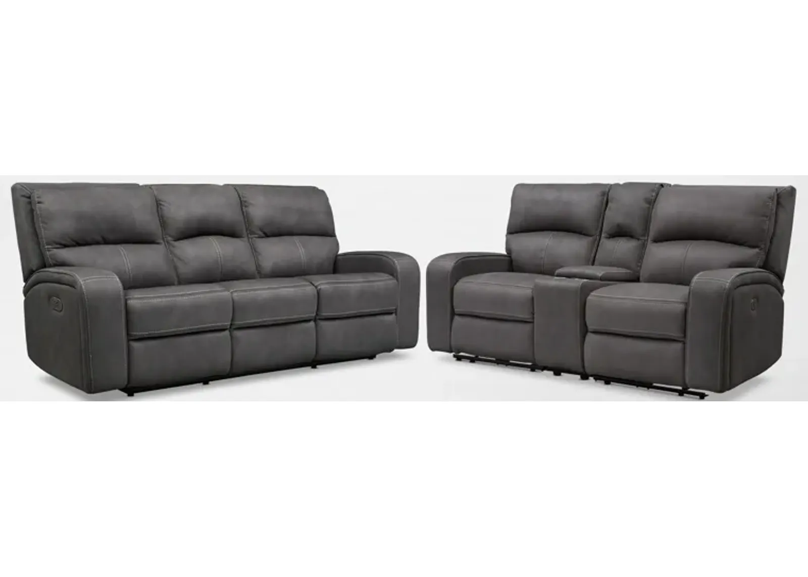 Burke Dual-Power Reclining Sofa and Loveseat - Charcoal