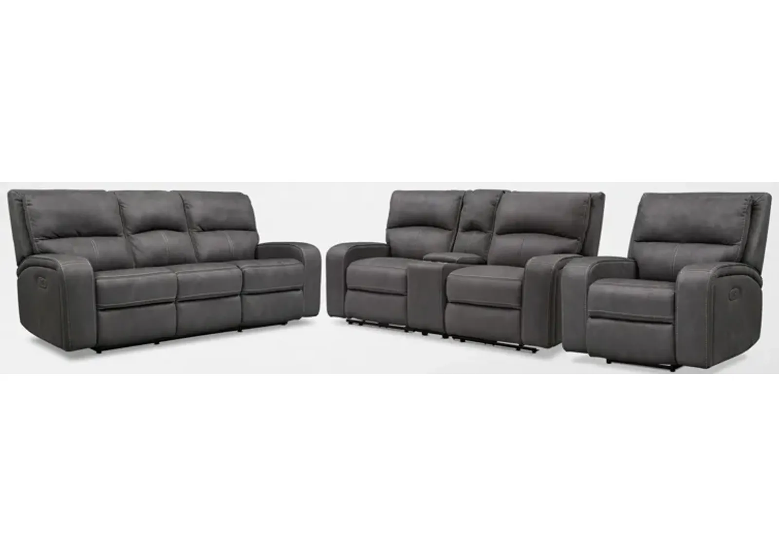 Burke Dual-Power Reclining Sofa, Loveseat with Console and Recliner - Charcoal