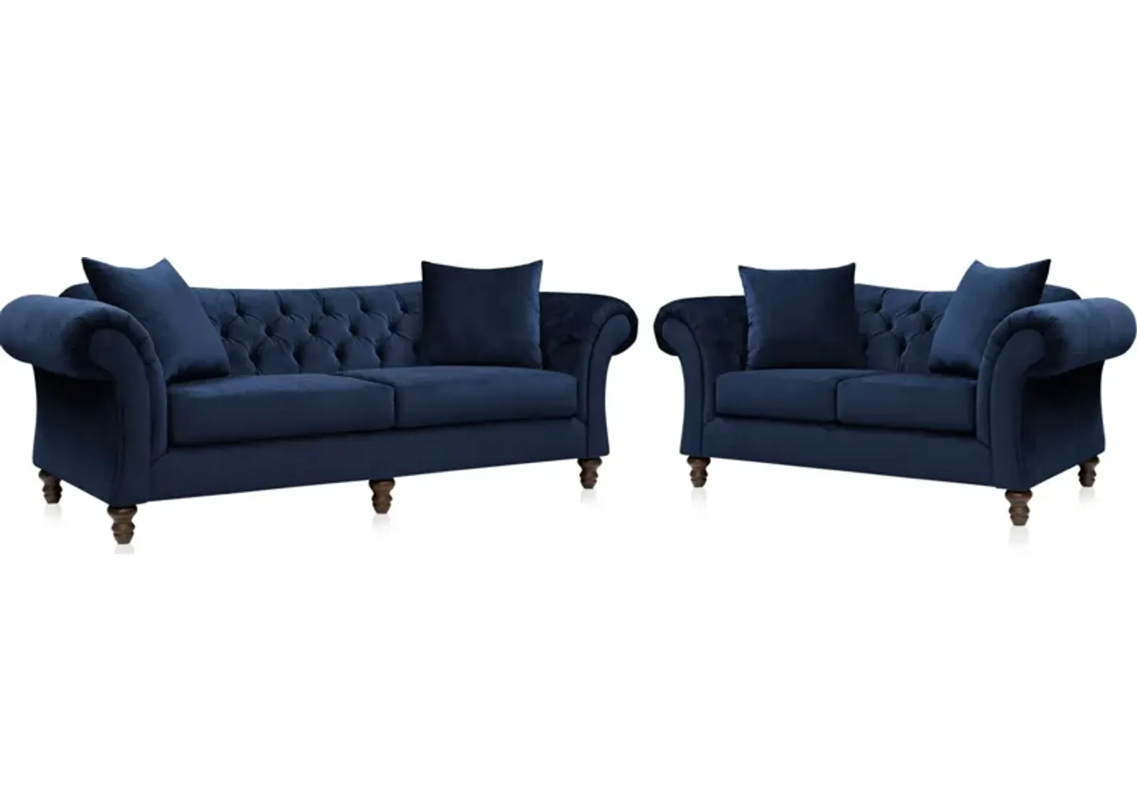 Leah Sofa and Loveseat Set - Navy