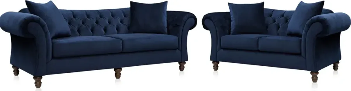 Leah Sofa and Loveseat Set - Navy