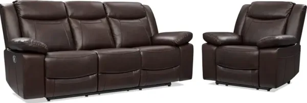 Duval Manual Reclining Sofa and Recliner Set - Brown