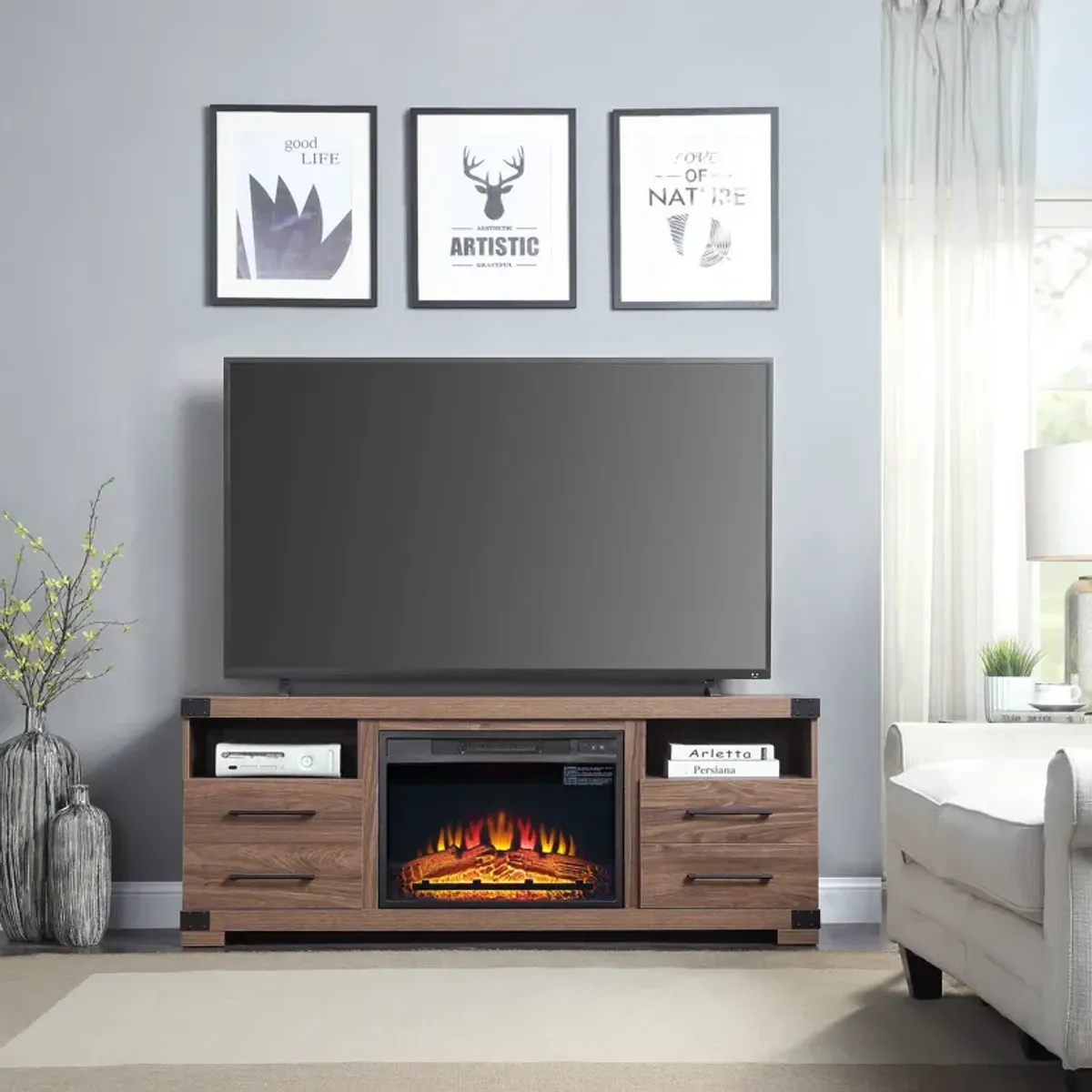 Sheryl TV Stand with Fireplace - Brown