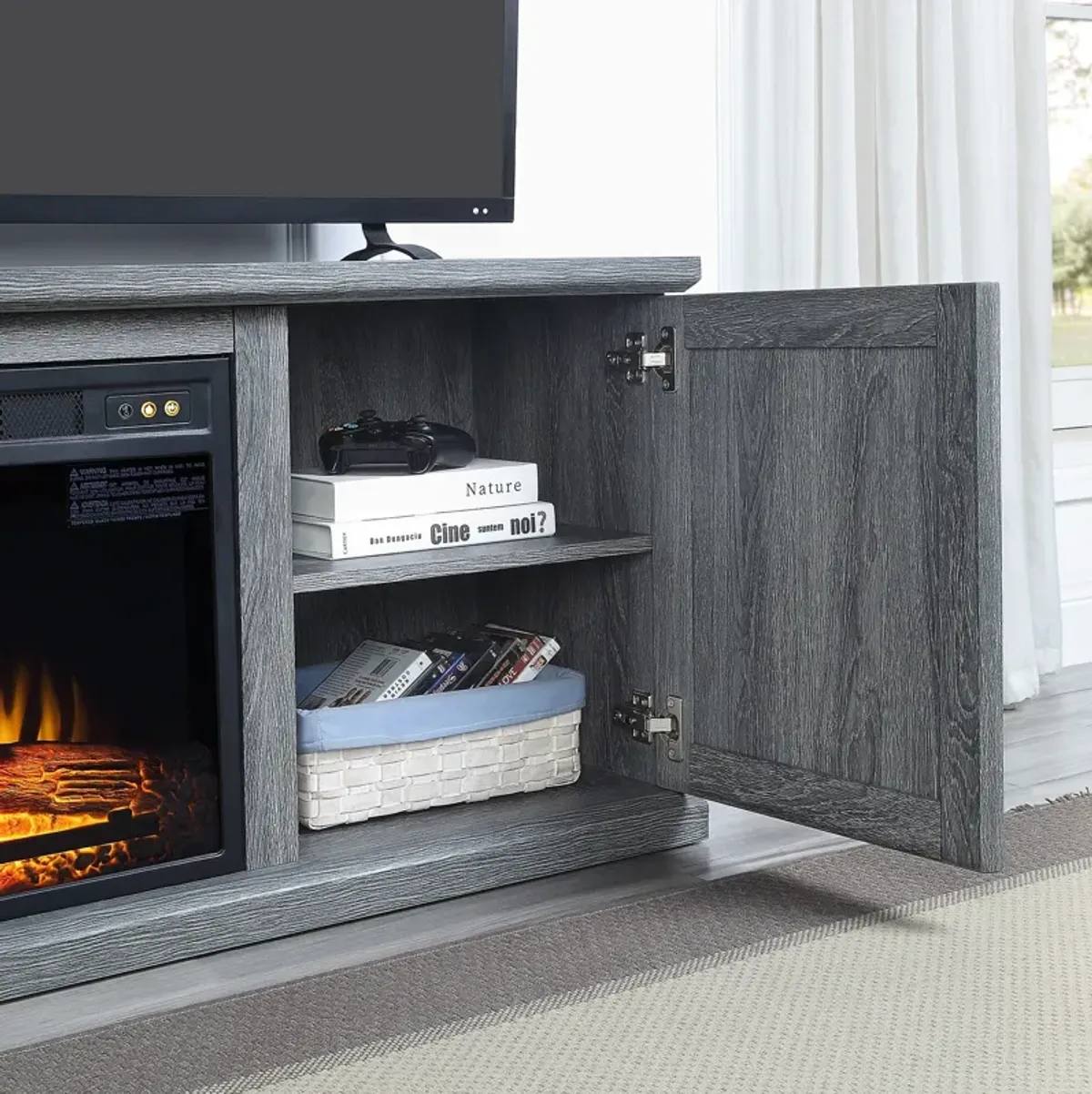 Quinta TV Stand with Fireplace - Gray