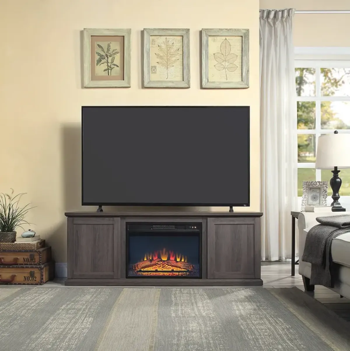 Quinta TV Stand with Fireplace - Brown