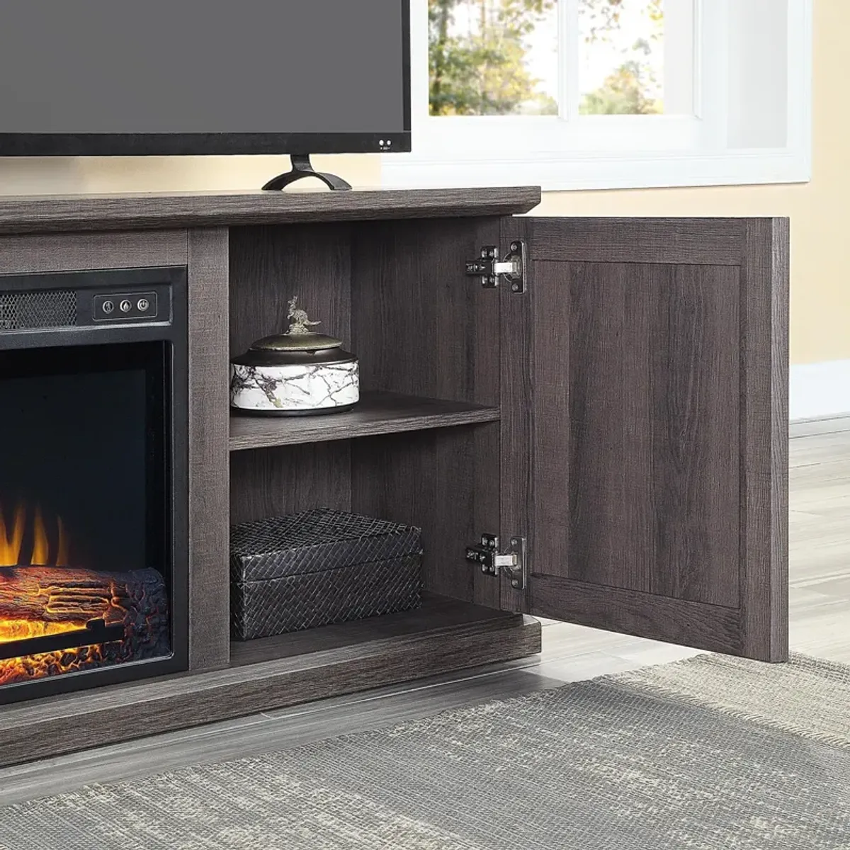 Quinta TV Stand with Fireplace - Brown