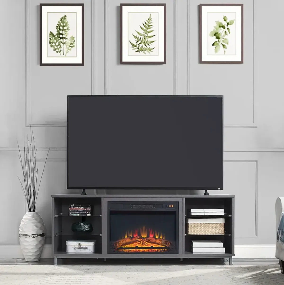 Mallorie TV Stand with Fireplace - Gray