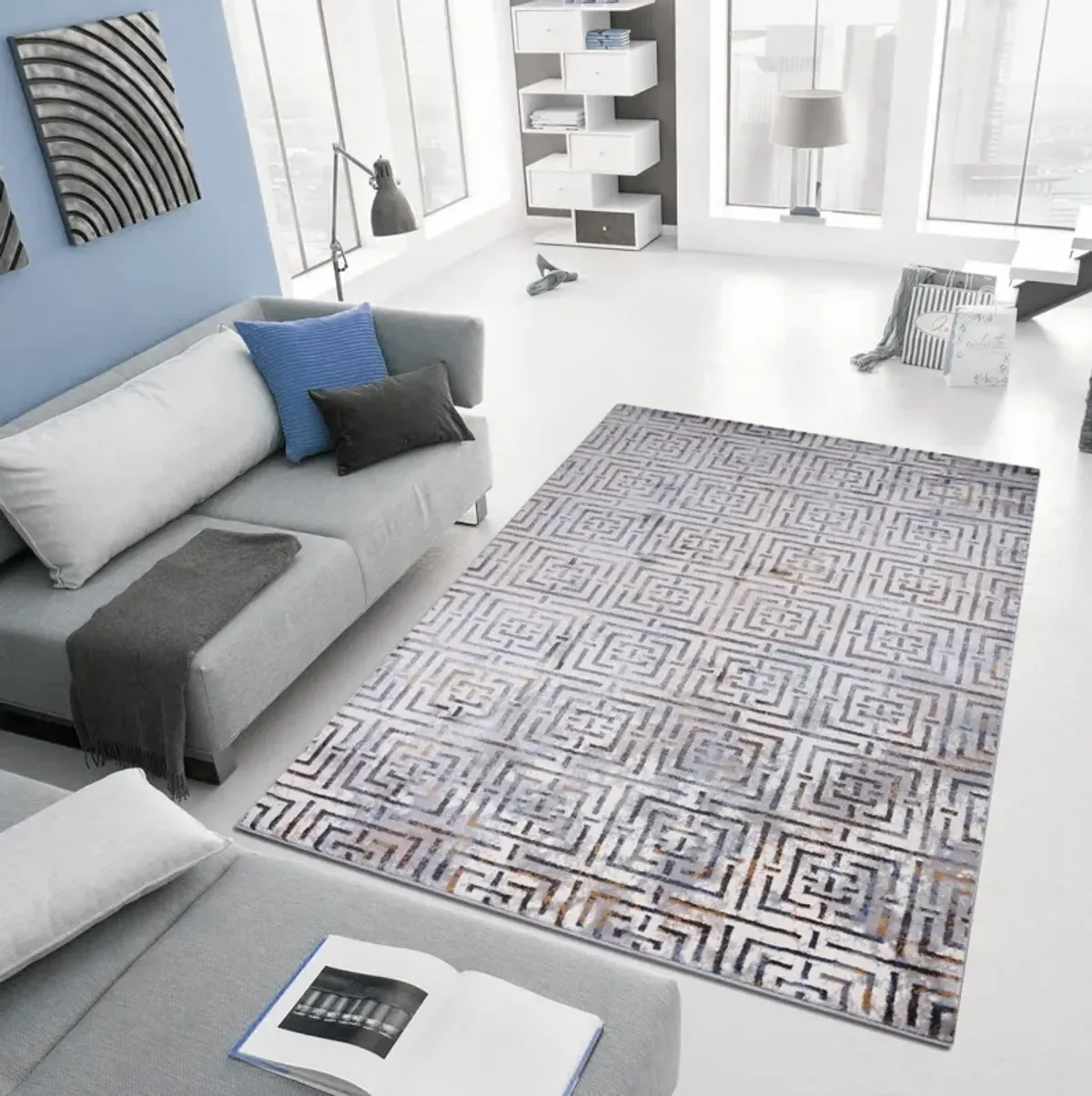 Davide 5' x 8' Area Rug - Blue/Gray