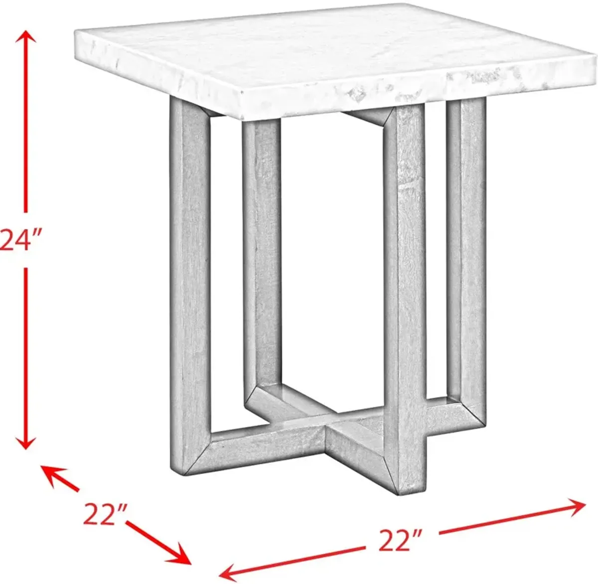 Elliana Marble Square End Table - White